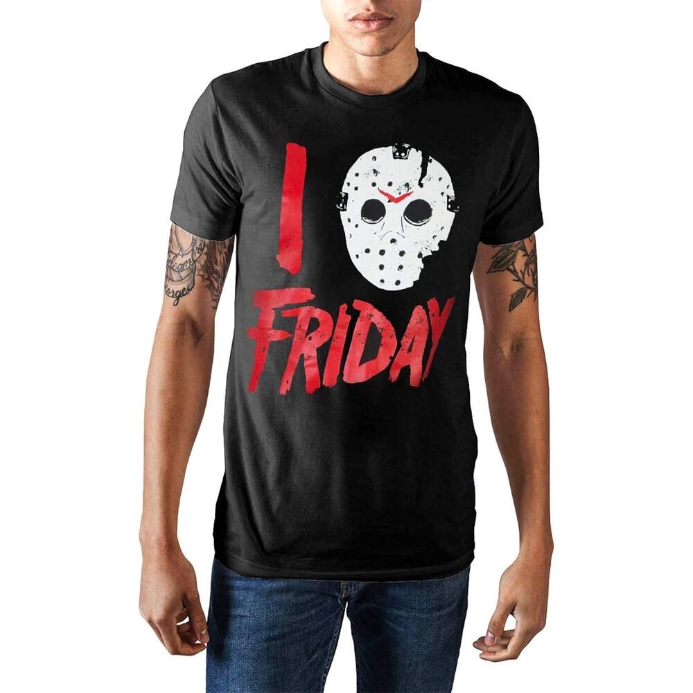 Halloween I Love Friday Jason Voorhees Mask Distressed Graphic T-Shirt Small